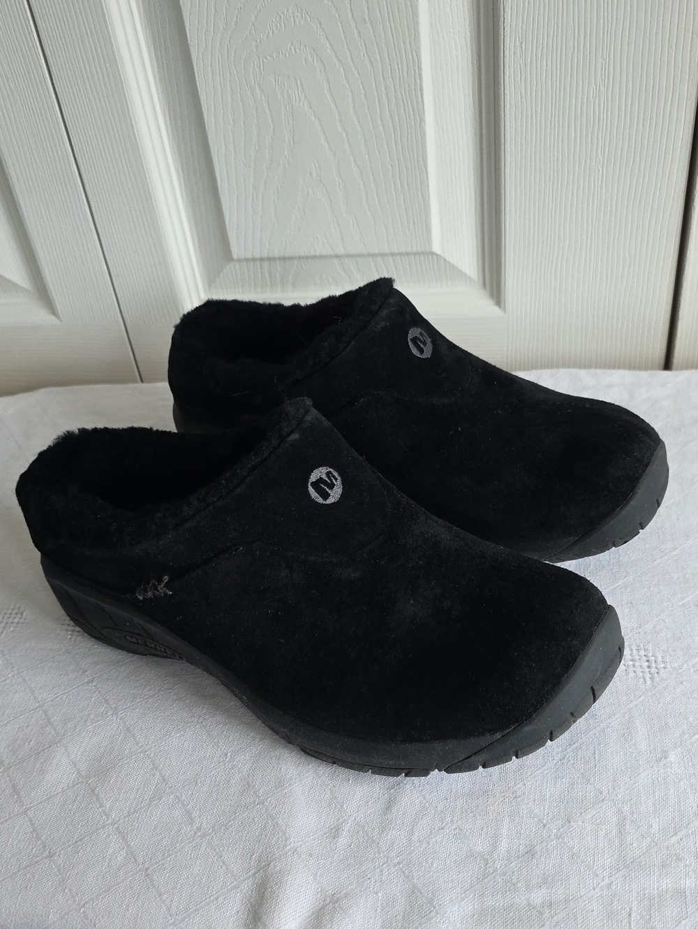 Womens Merrell Black Suede-Look Fur-Lined Slip-On Clog Size 11